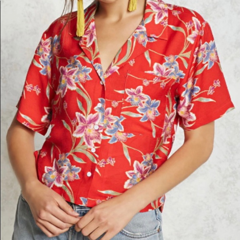 Women's red Hawaiian shirt